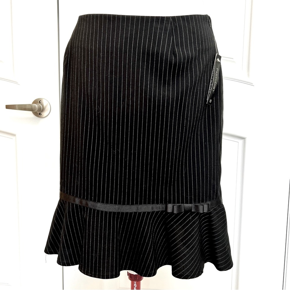 NWT Black pinstripe ribbon ruffle skirt size Various
